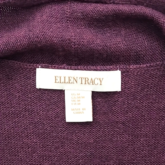Ellen Tracy Plum Long Knit Open Front Vest Merino Wool Blend Pockets Size Medium - Picture 6 of 10